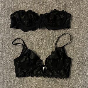 2 Black Lace Bralette Tops for Women